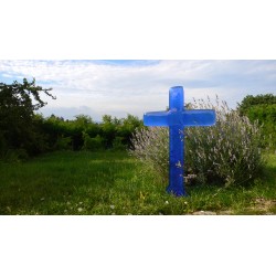 Croix fusing verre bleu